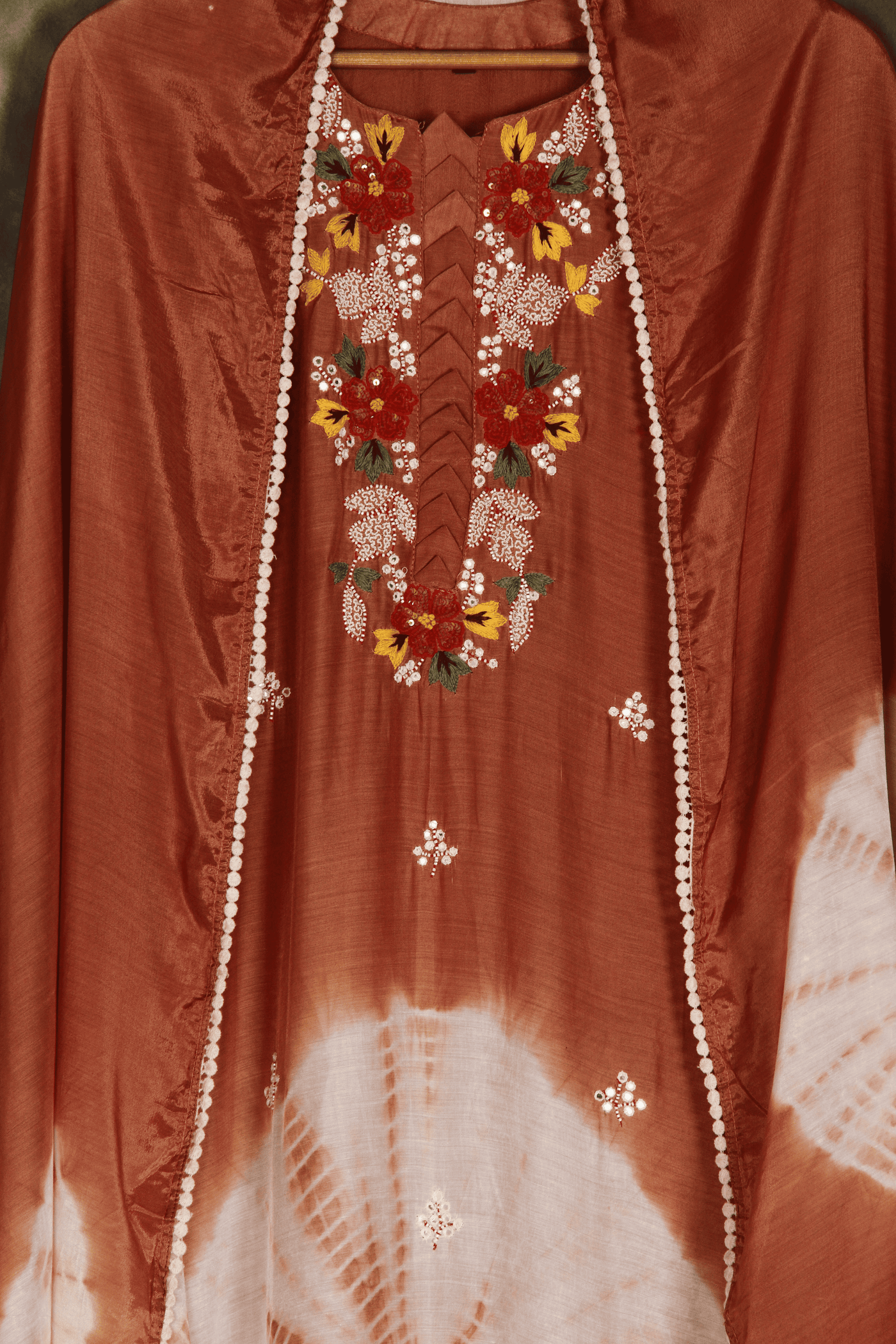 Brown muslin hand embroidery kurta dupatta set