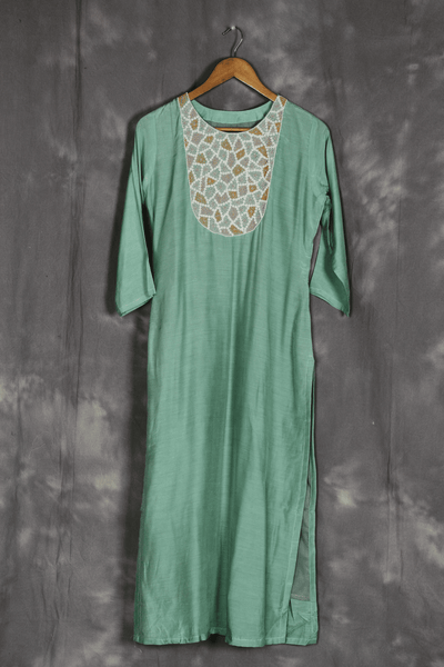 Green muslin hand embroidery kurta dupatta pant set