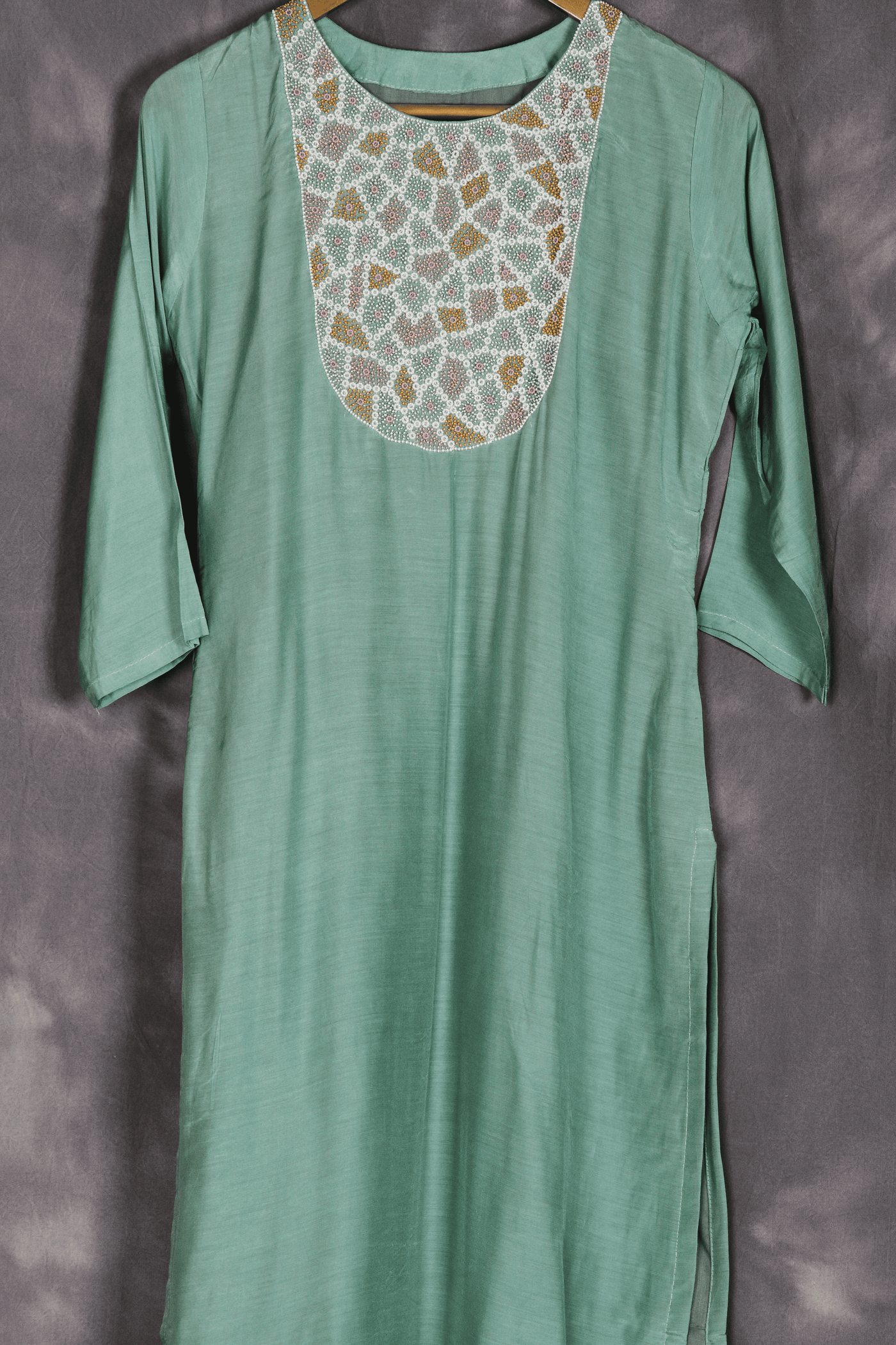 Green muslin hand embroidery kurta dupatta pant set
