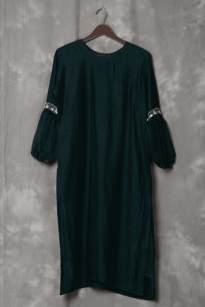 Green Dola Silk Straight Suit Set