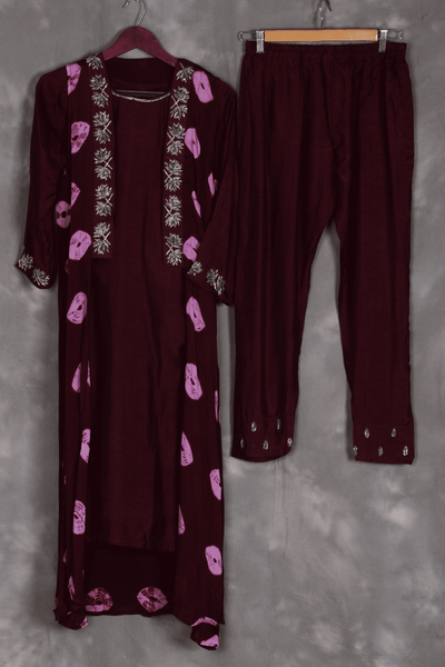 Purple Dola Silk Cape and Pant Set