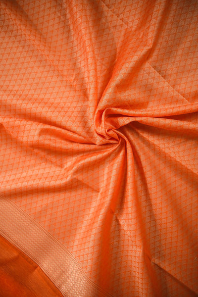 Orange blended cotton festive wear banarasi saree