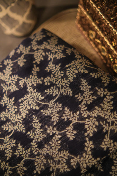 Blue blended cotton festive wear banarasi saree