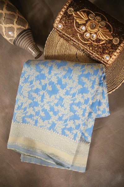 Firozi blended cotton festive wear banarasi saree