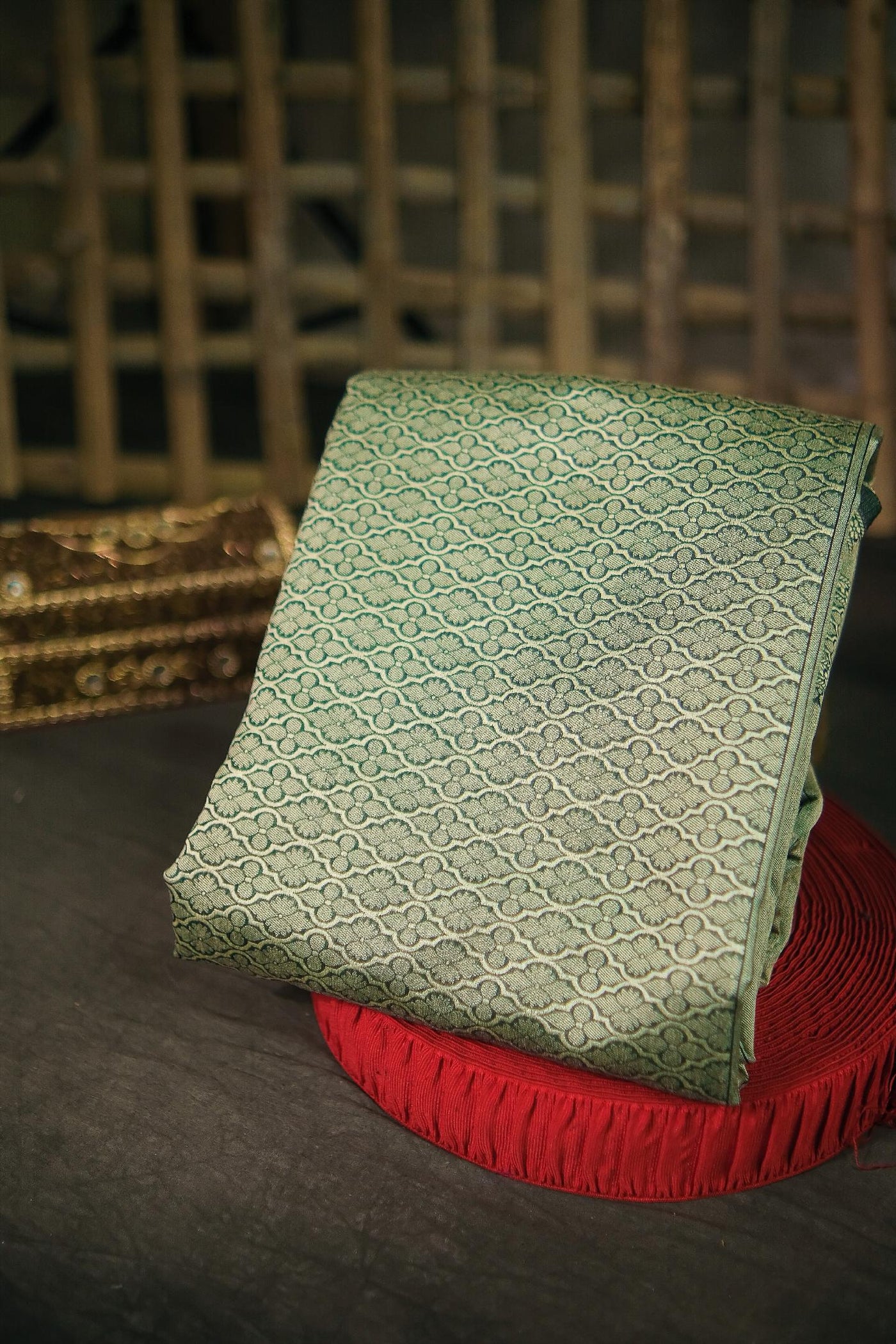 Green blended cotton festive wear banarasi saree