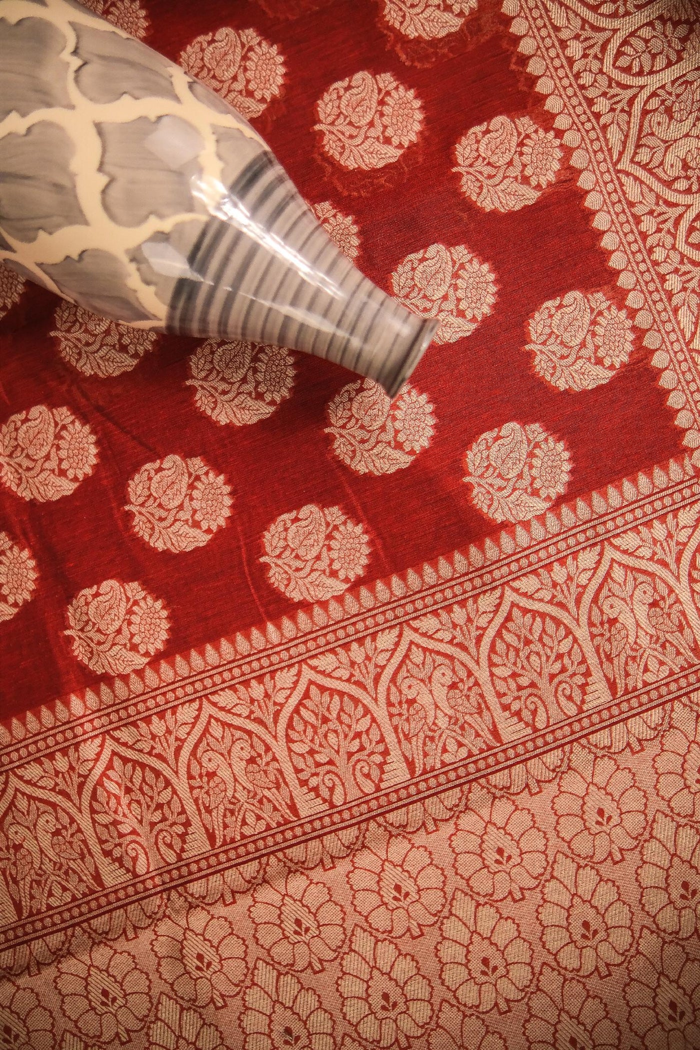 Rust blended cotton festive wear banarasi saree
