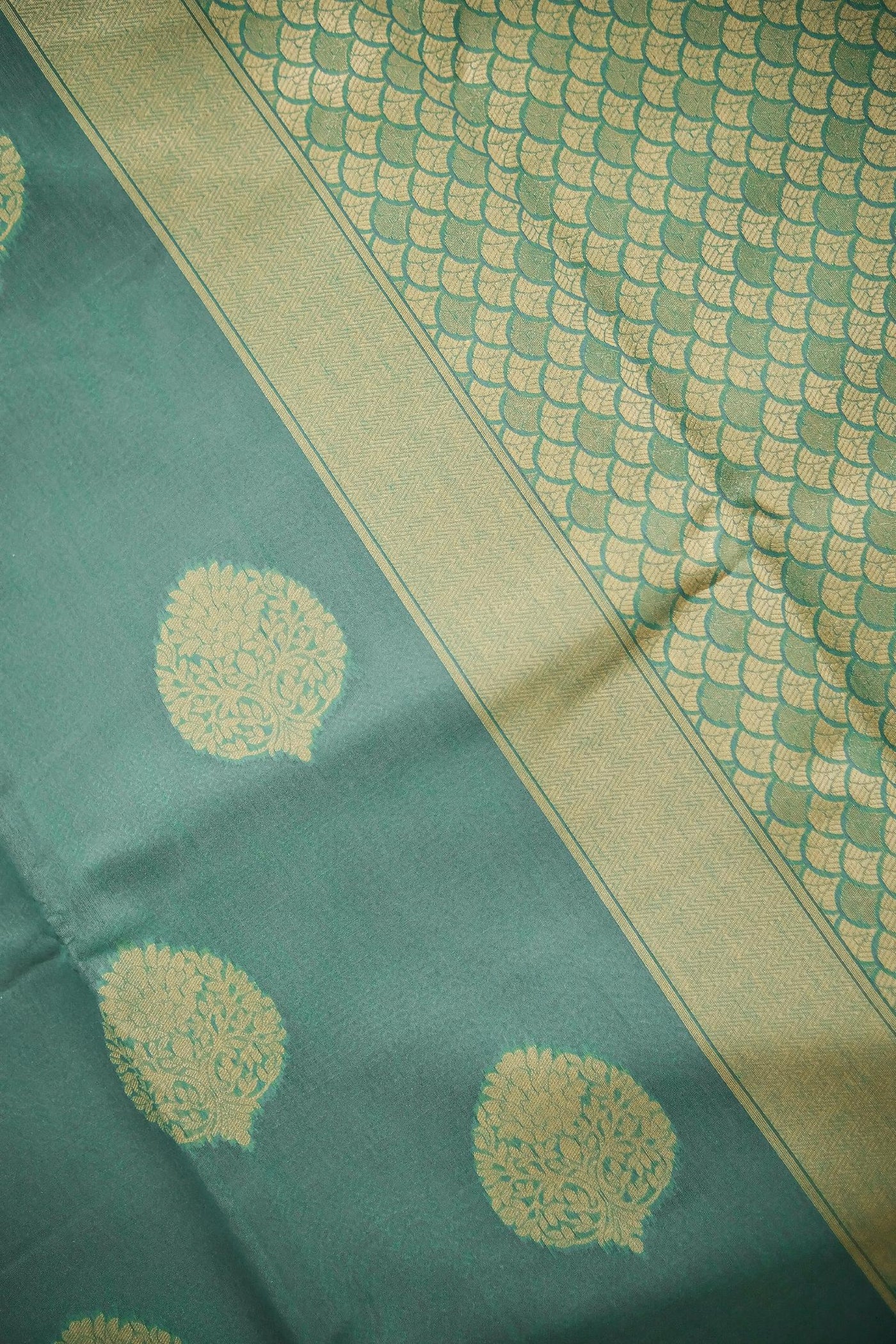 Firozi blended cotton festive wear banarasi saree