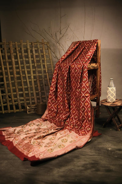 Maroon blended silk festive wear banarasi saree