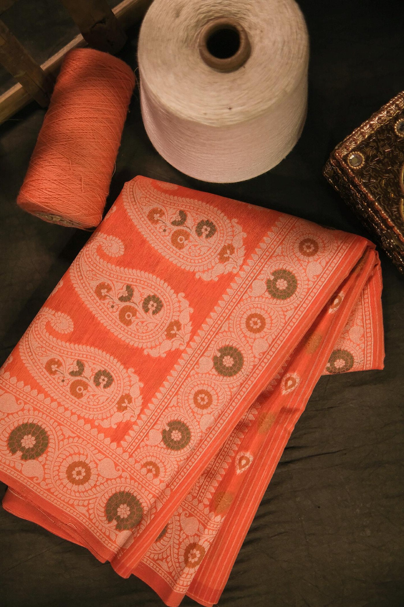Orange blended silk festive wear banarasi saree