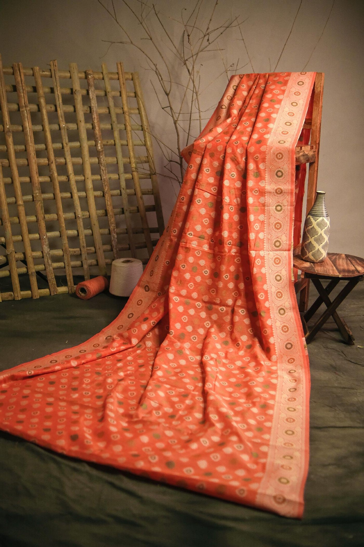 Orange blended silk festive wear banarasi saree