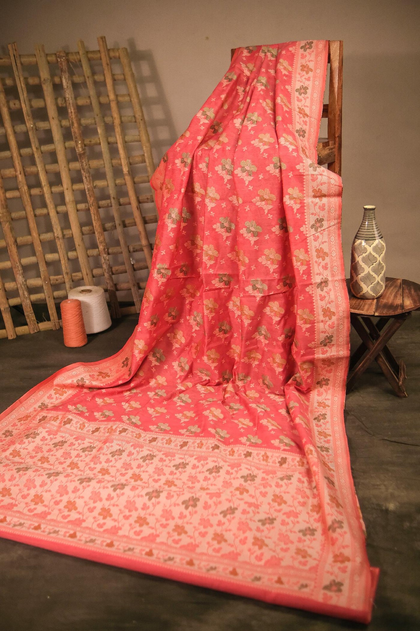 Pink blended silk festive wear banarasi saree