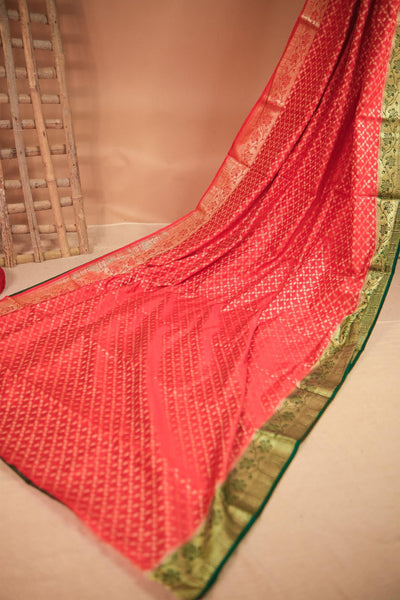 Red blended silk festive wear banarasi saree