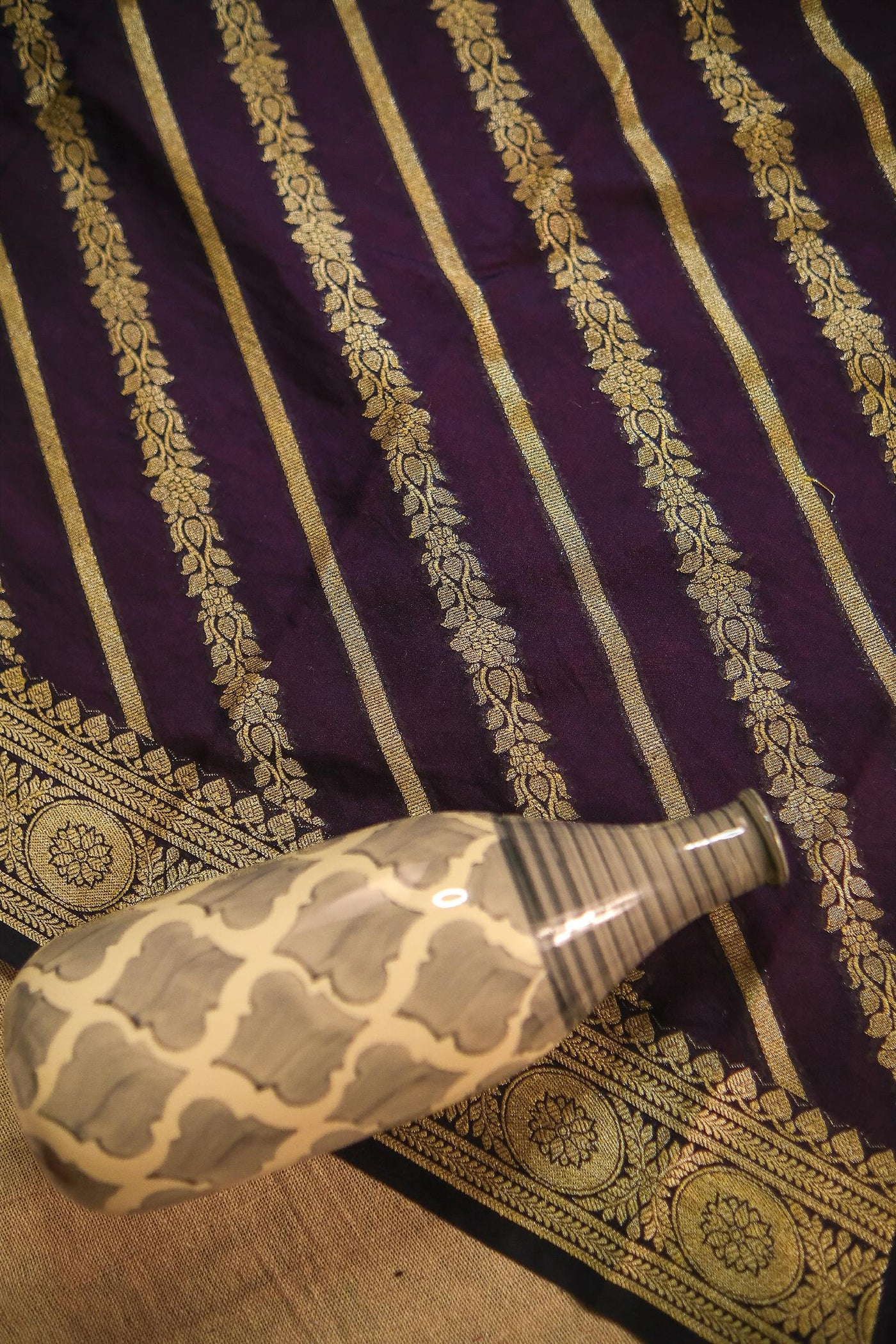 Purple blended silk festive wear banarasi saree