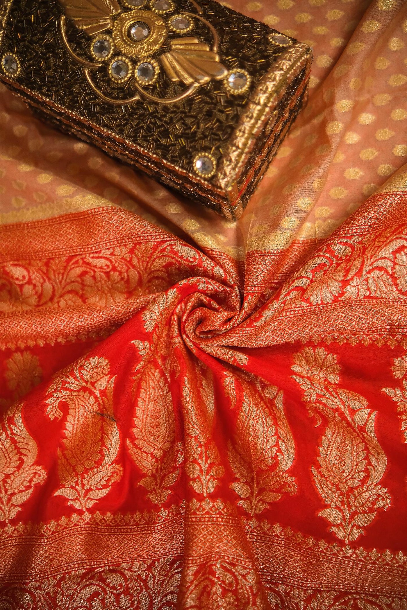 Beige blended georgette festive wear banarasi saree