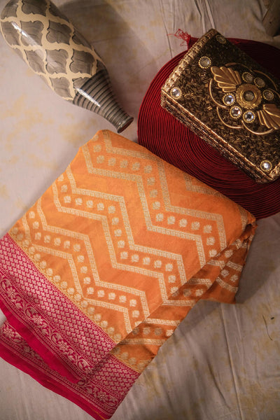 Mustard blended georgette festive wear banarasi saree