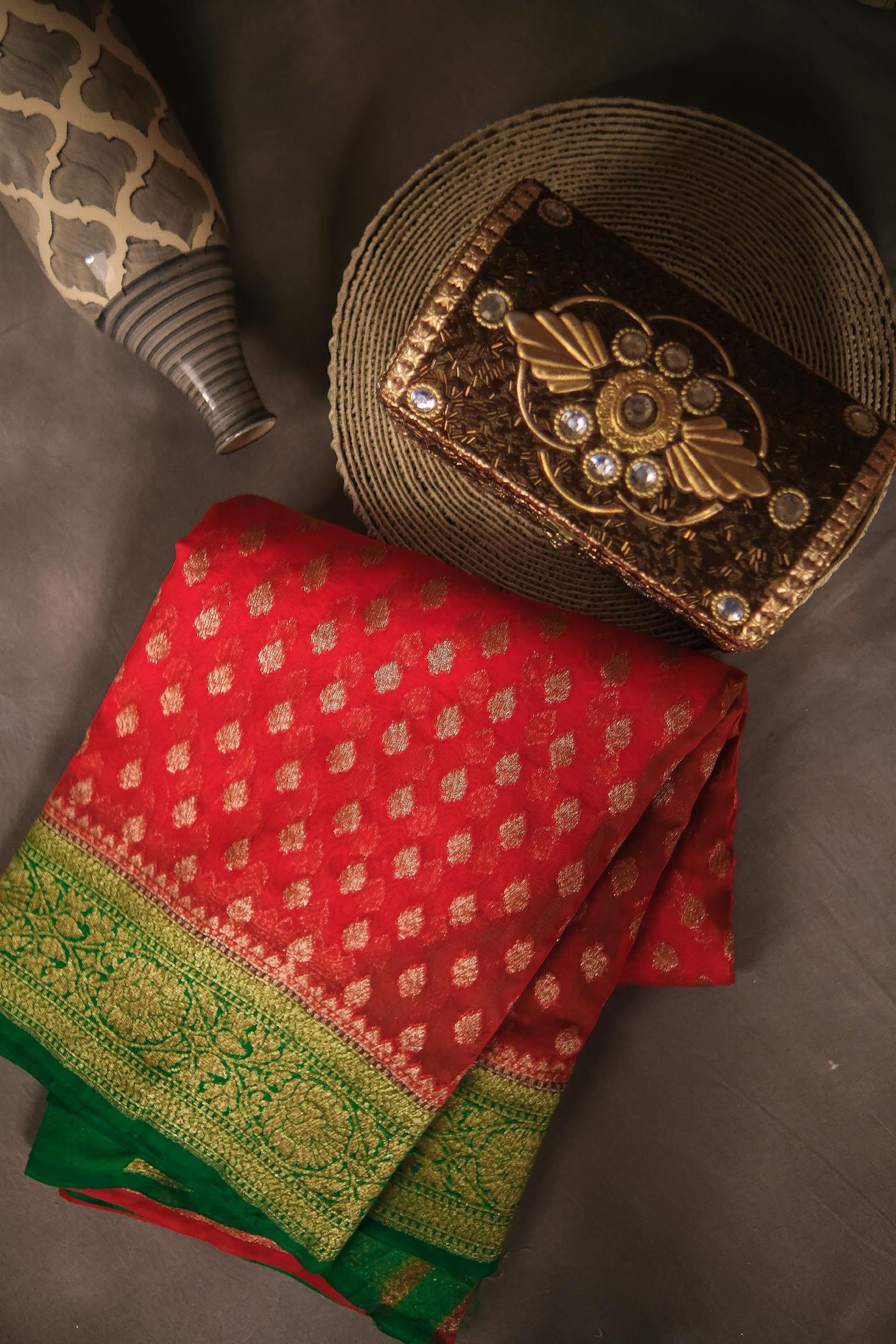 Red blended georgette festive wear banarasi saree