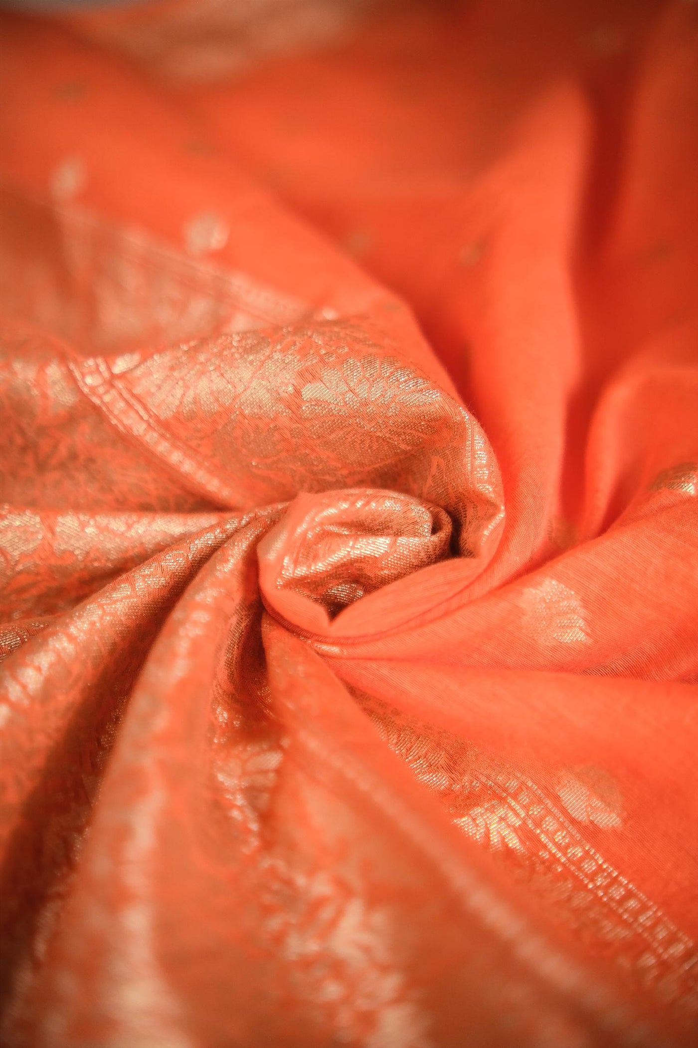 Orange blended cotton festive wear banarasi saree