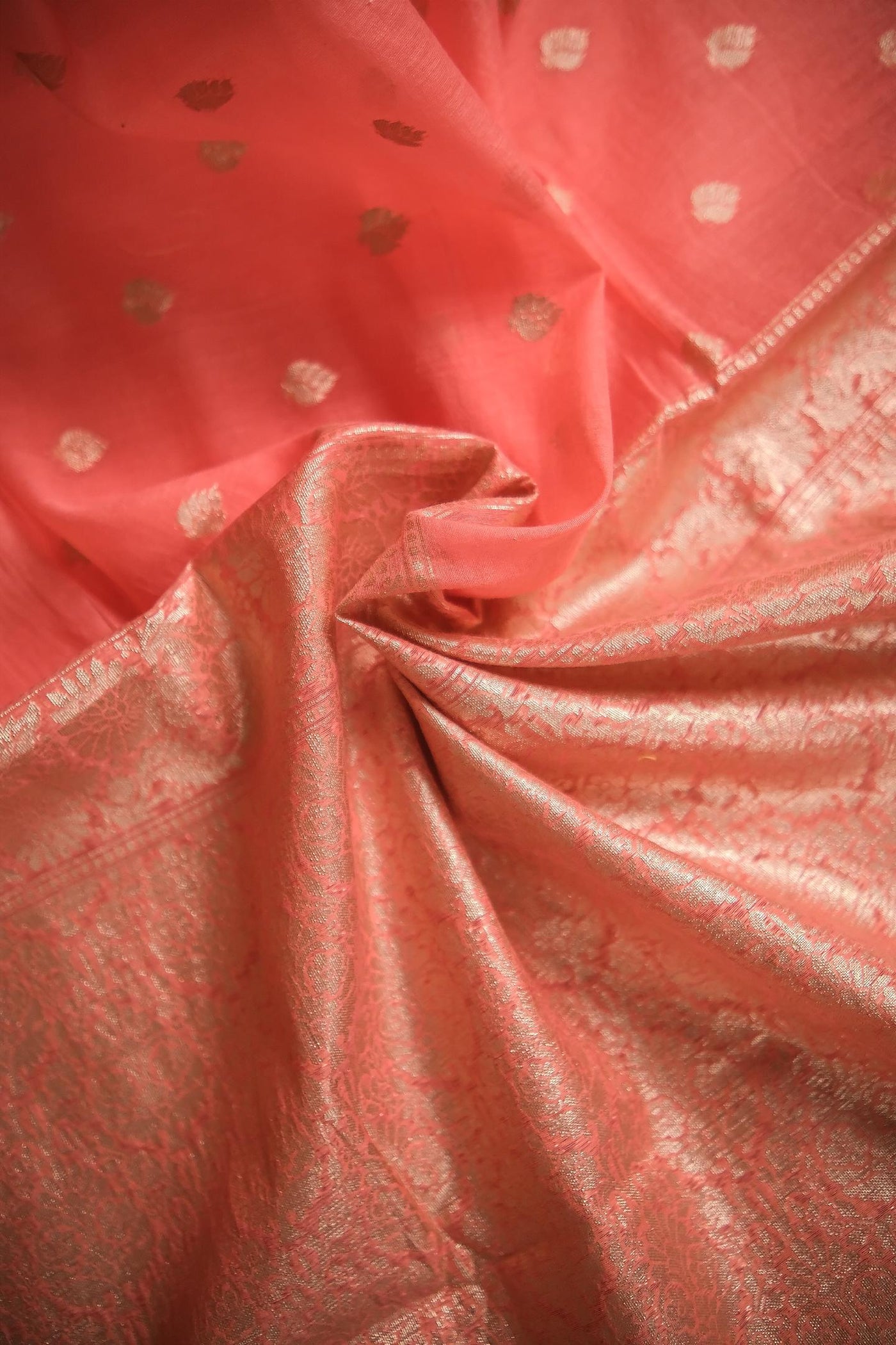 Pink blended cotton festive wear banarasi saree