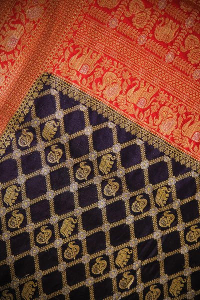 Blue blended silk festive wear banarasi saree