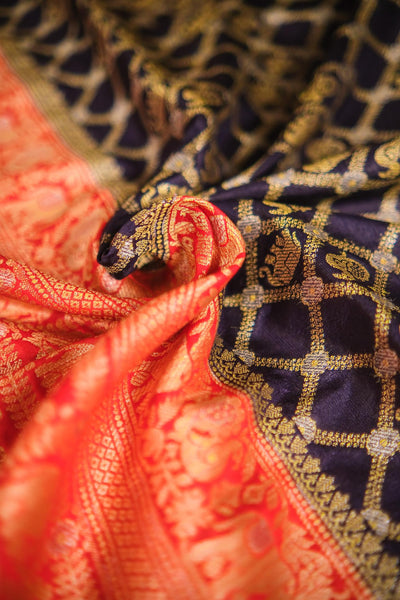 Blue blended silk festive wear banarasi saree