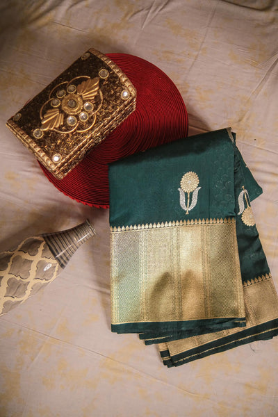 Green blended dupion silk festive wear banarasi saree