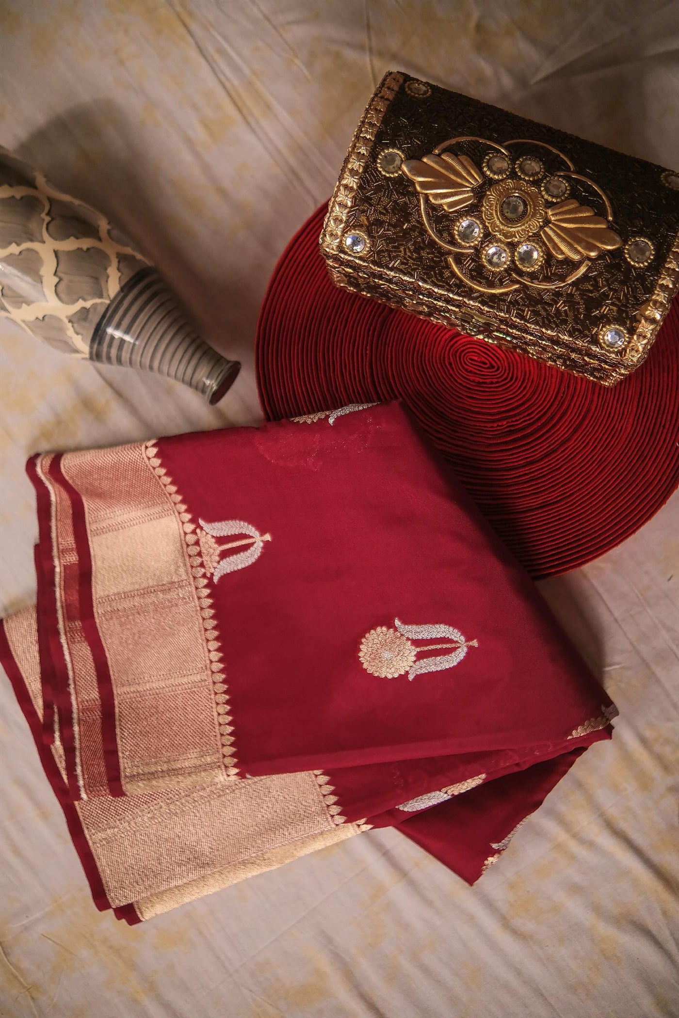 Maroon blended dupion silk festive wear banarasi saree