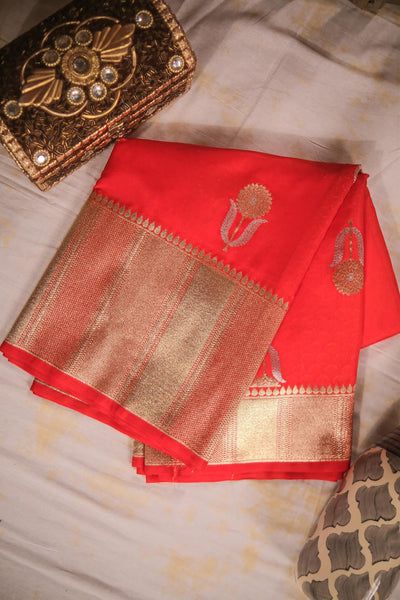 Red blended dupion silk festive wear banarasi saree