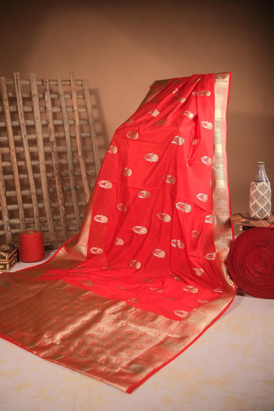 Red blended dupion silk festive wear banarasi saree