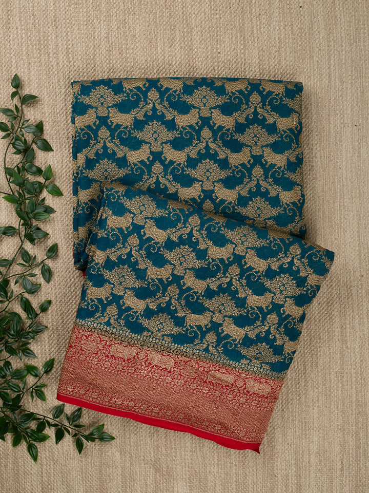 Teal Blue Khaddi Georgette Banarasi Saree