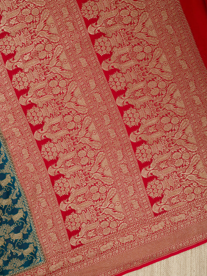 Teal Blue Khaddi Georgette Banarasi Saree