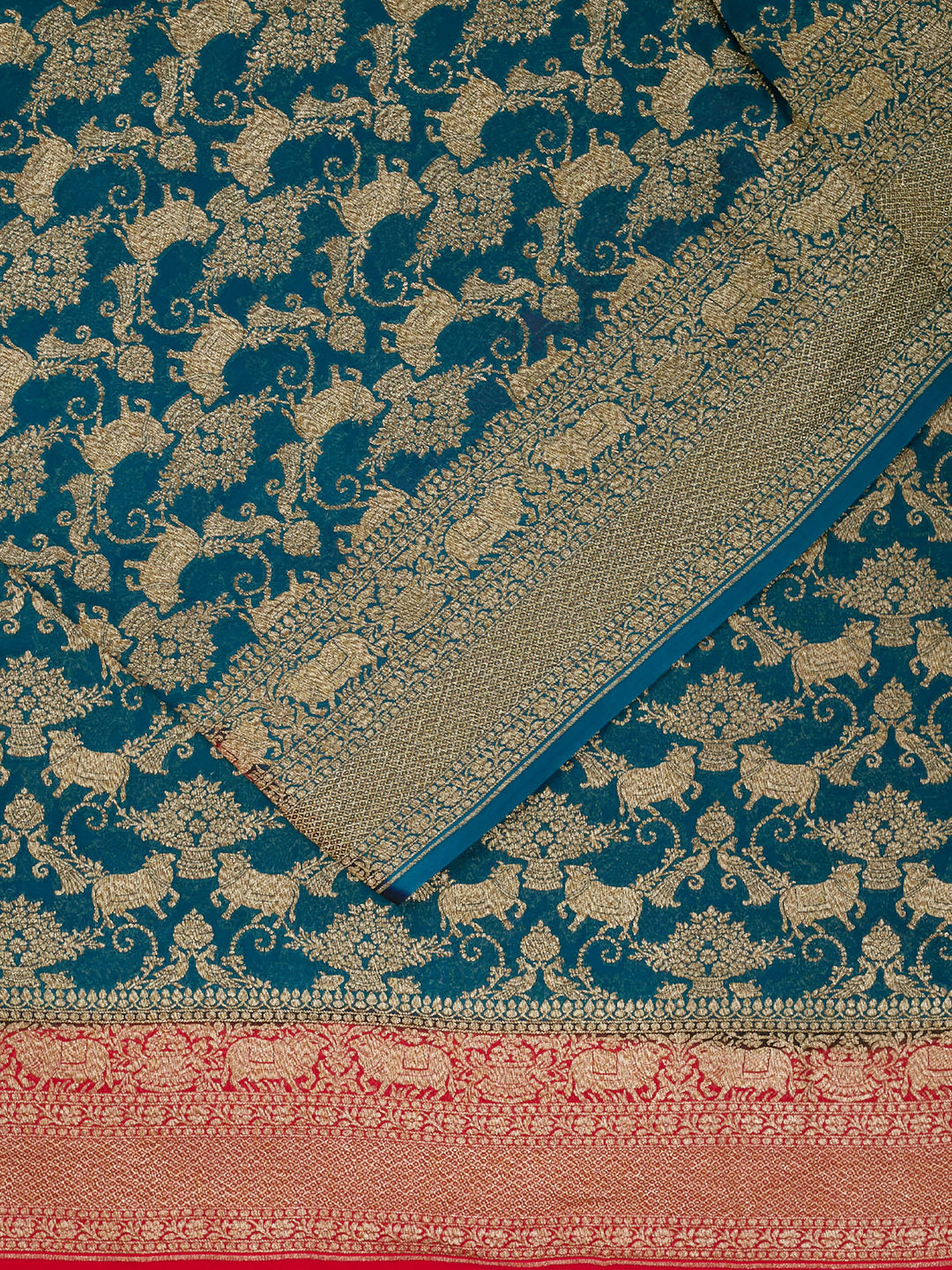 Teal Blue Khaddi Georgette Banarasi Saree_2