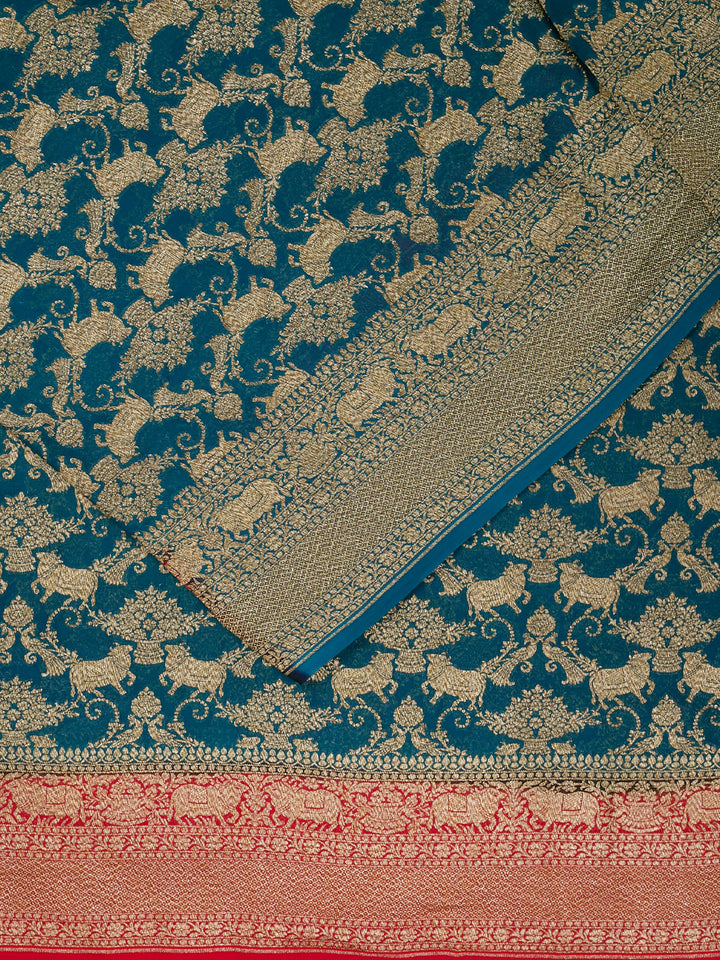 Teal Blue Khaddi Georgette Banarasi Saree