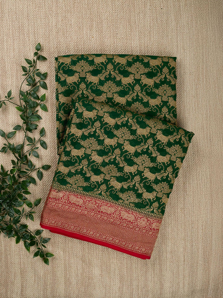 Dark Green Khaddi Georgette Banarasi Saree