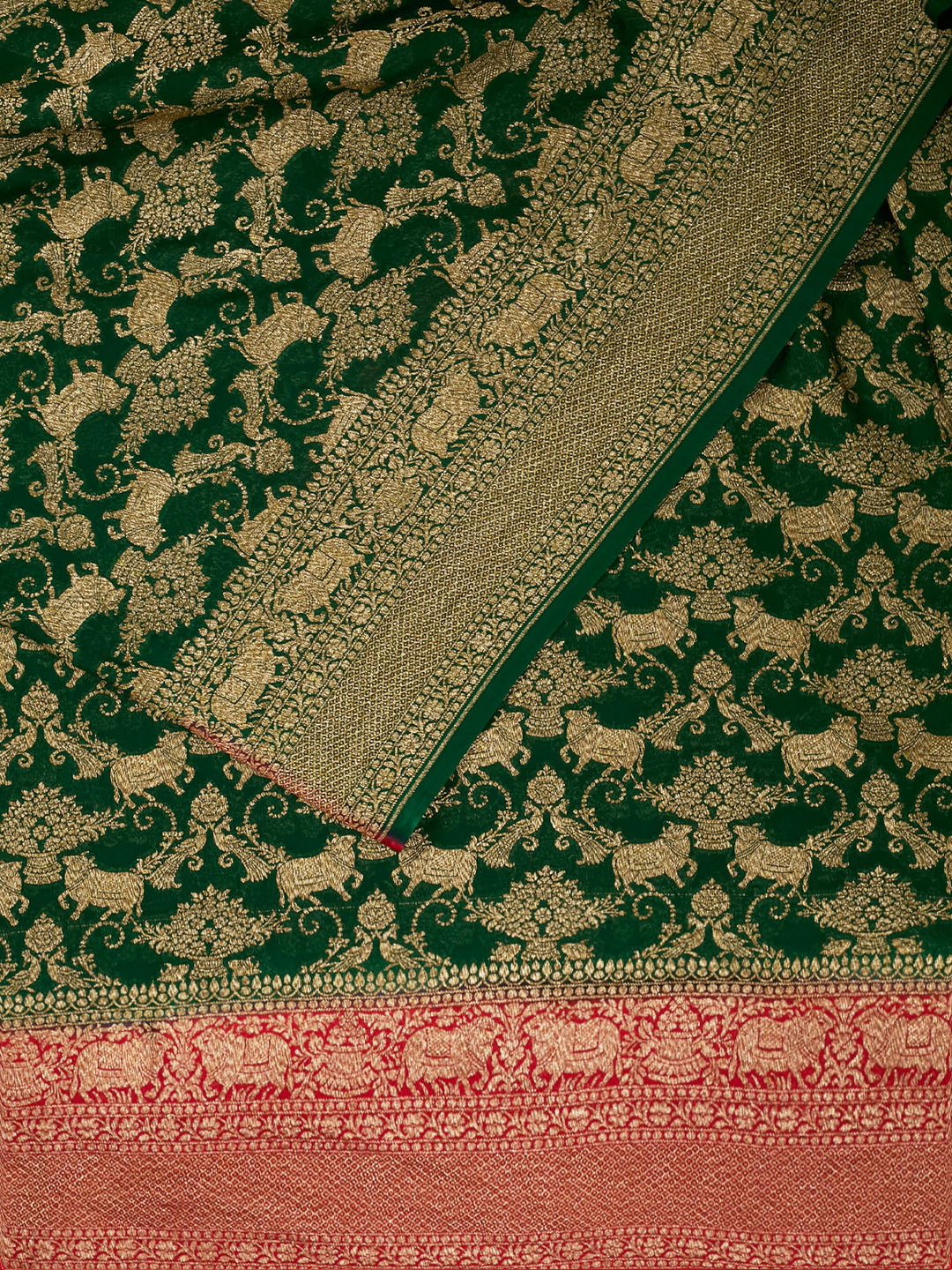 Dark Green Khaddi Georgette Banarasi Saree_2