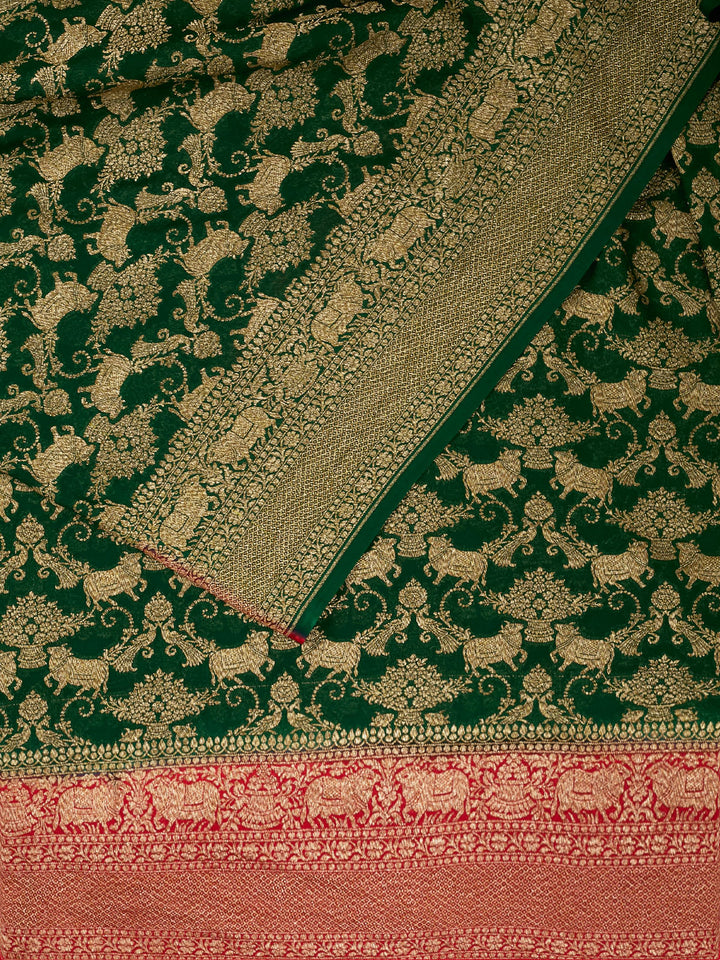Dark Green Khaddi Georgette Banarasi Saree
