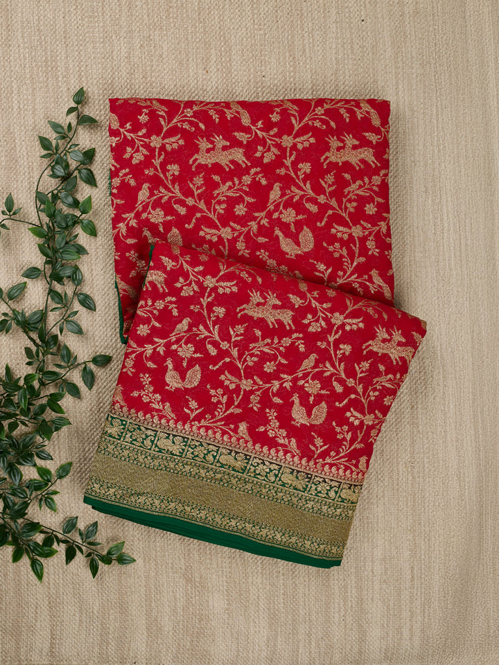 Red Khaddi Georgette Banarasi Saree
