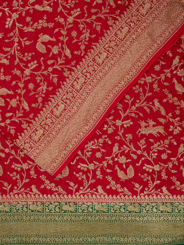 Red Khaddi Georgette Banarasi Saree