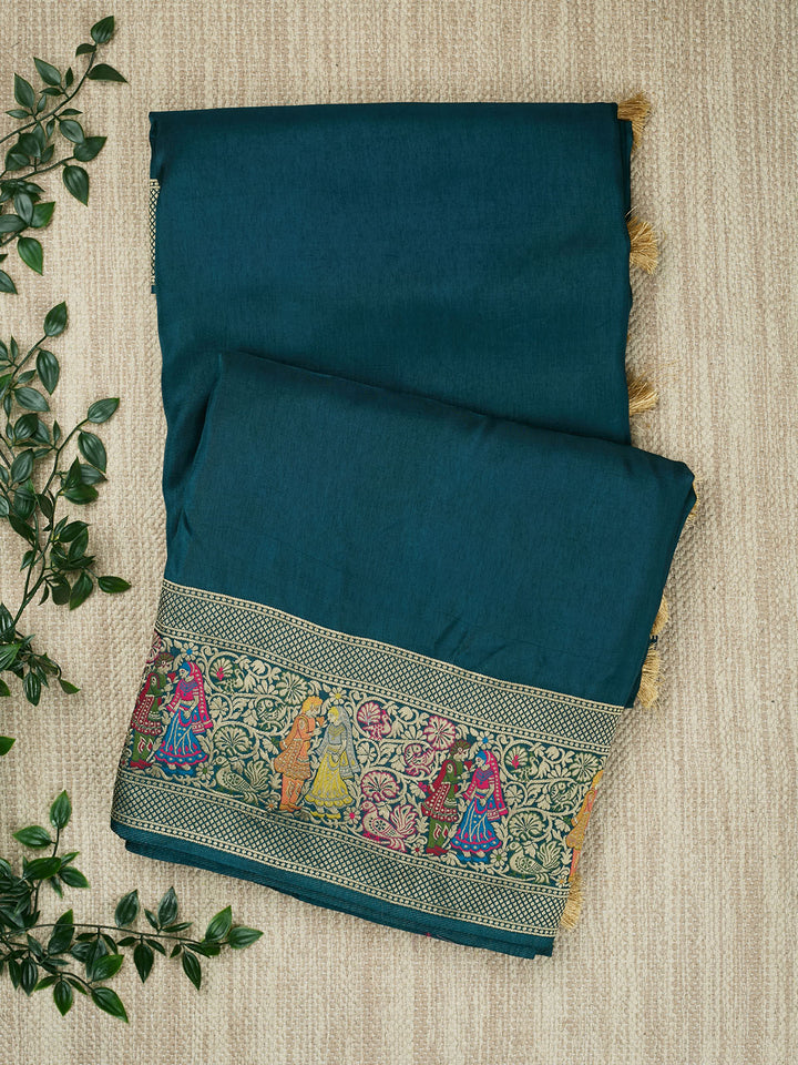 Green Dola Silk Plain Banarasi Saree