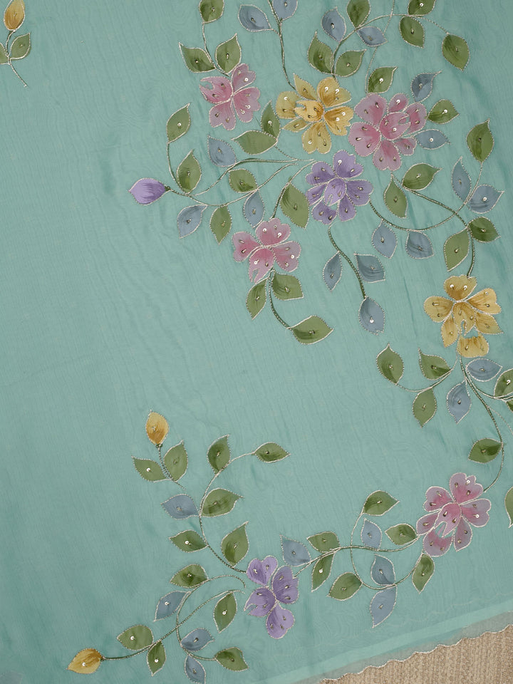 Green Organza Plain Banarasi Saree