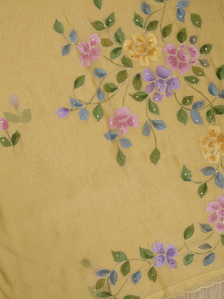 Yellow Organza Plain Banarasi Saree