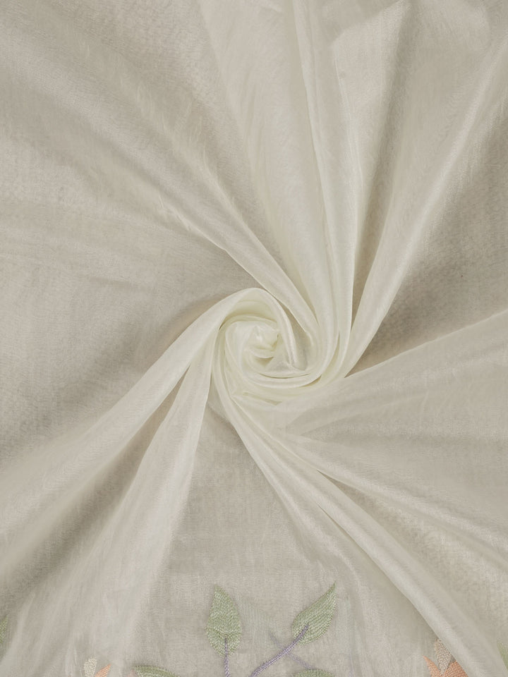 Cream Semi Tissue Plain Banarasi Saree
