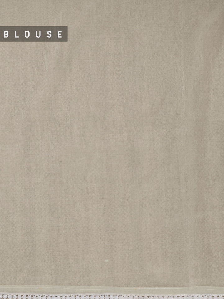 Cream Semi Tissue Plain Banarasi Saree