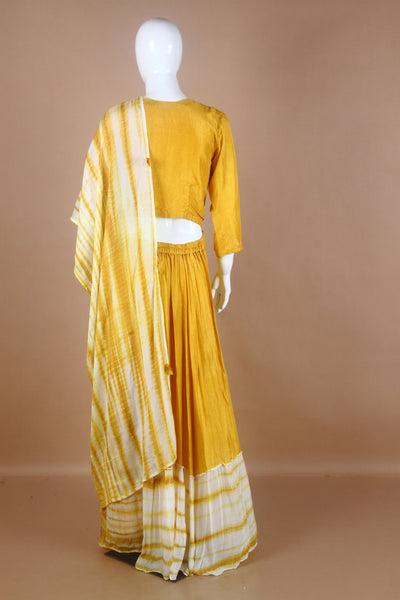 Dola Silk Mustard Hand Embroidered Skirt Top Dupatta Set