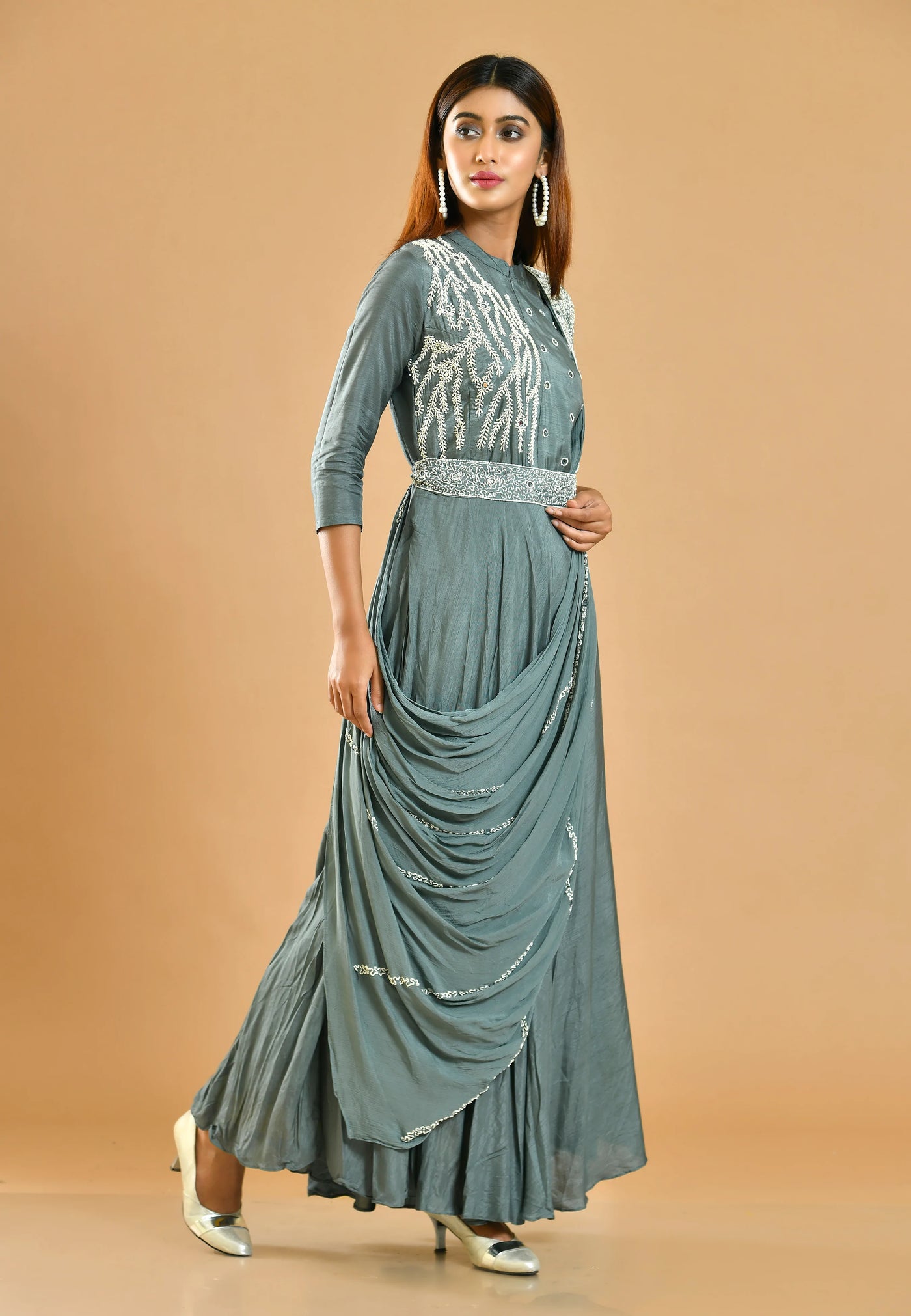Dola Silk Grey Hand Embroidered Gown