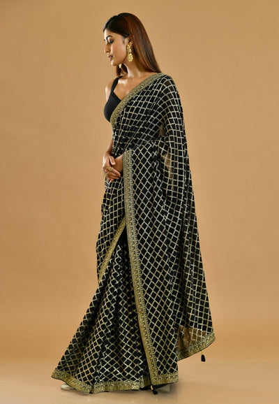 Embroidered Black Georgette Party Wear Saree