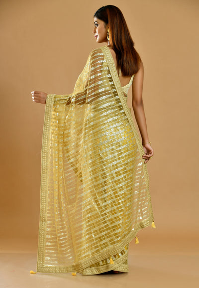 Embroidered Net Yellow Party Wear Saree