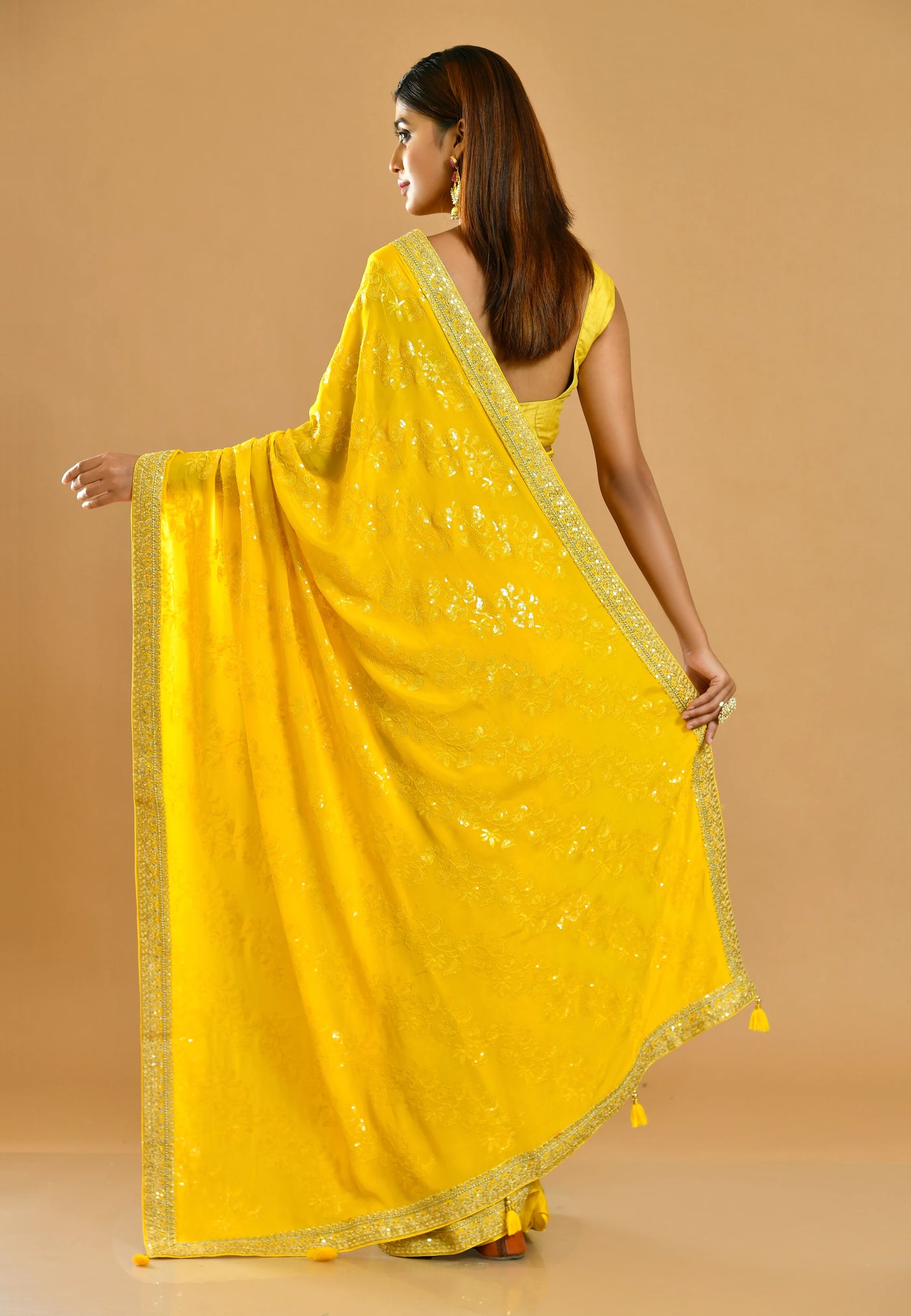 Yellow Georgette festive Wear Saree