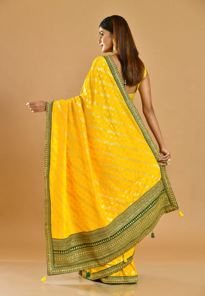 Yellow And Green Silk Saree