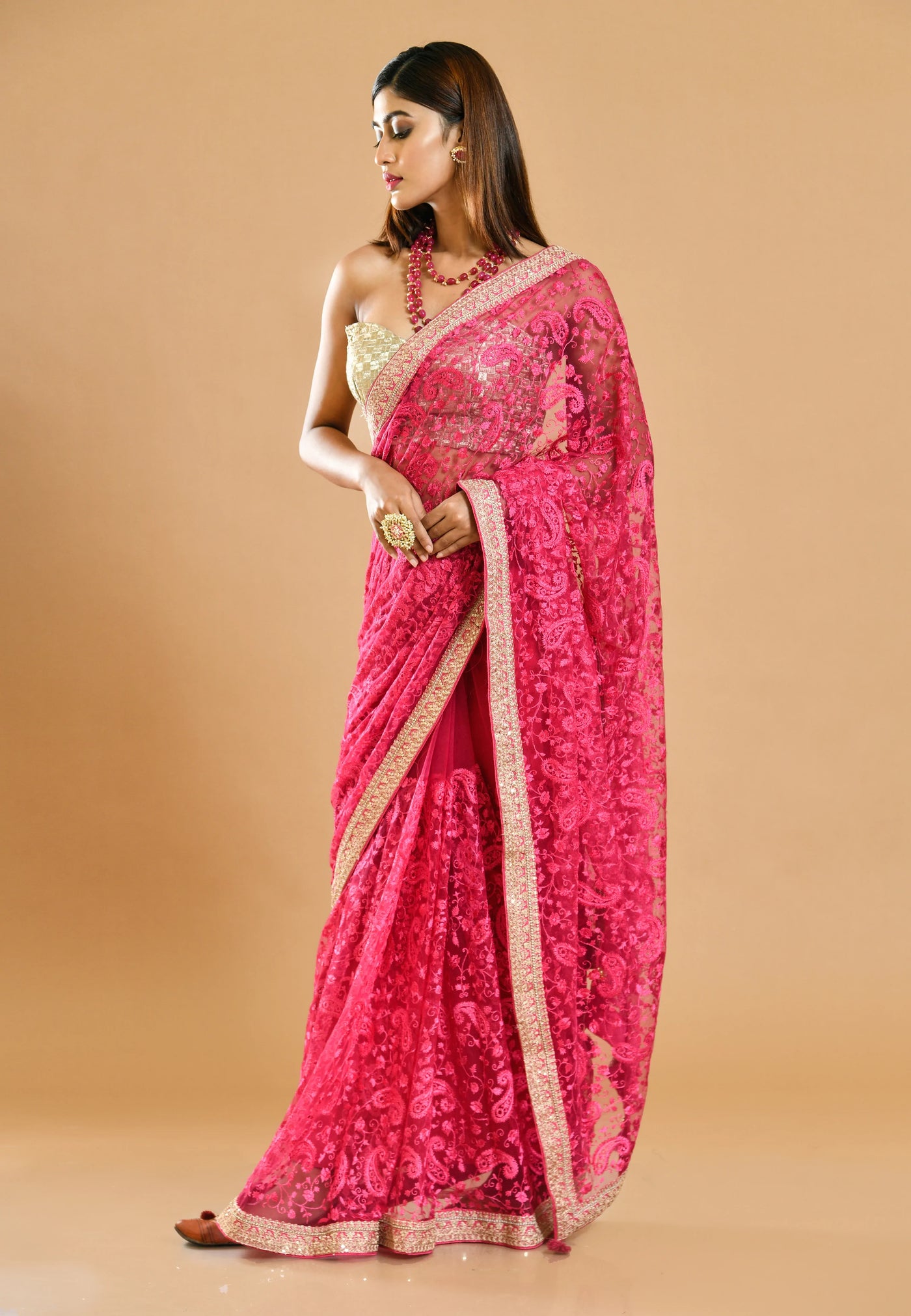 Rani Pink Net Saree