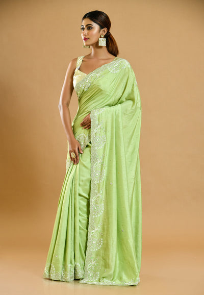 Lime Green Dola Silk Saree